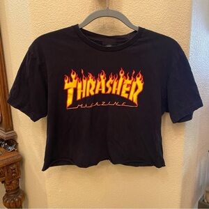 THRASHER Magazine Women Black Graphic Cropped Top Size Small